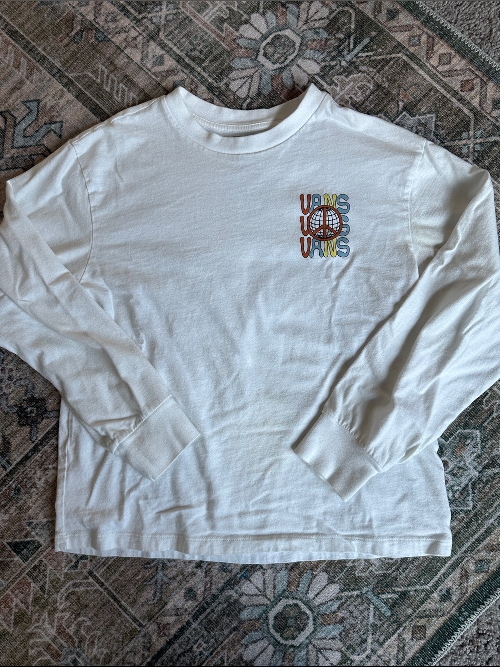 Vans White Long Sleeve Tee with Multicolor Retro Logo
